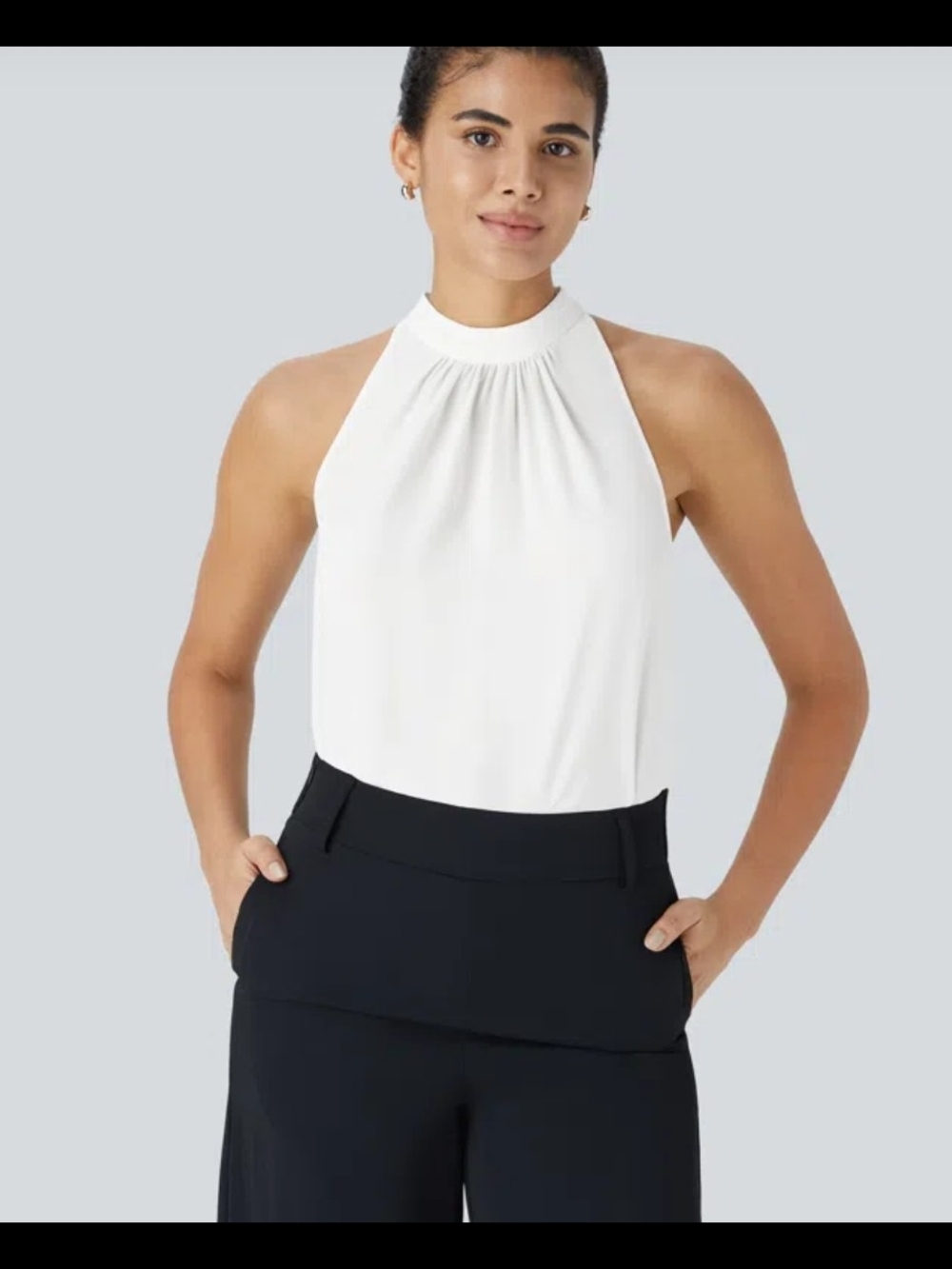 NWT HALARA White High Neck Sleeveless Blouse